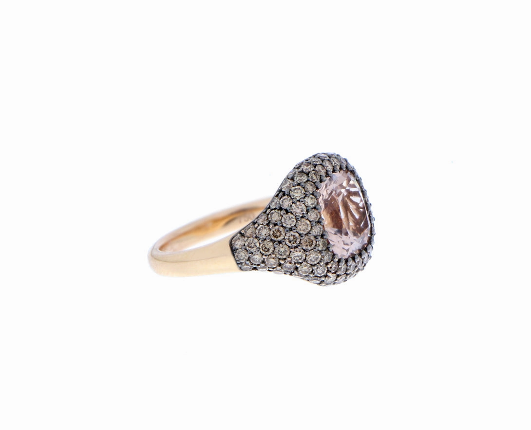Rose gold morganite ring with brown diamonds