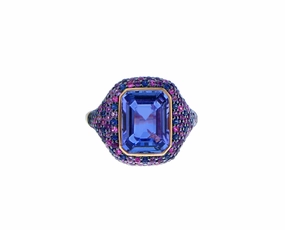 Rose gold ring tanzanite and sapphires