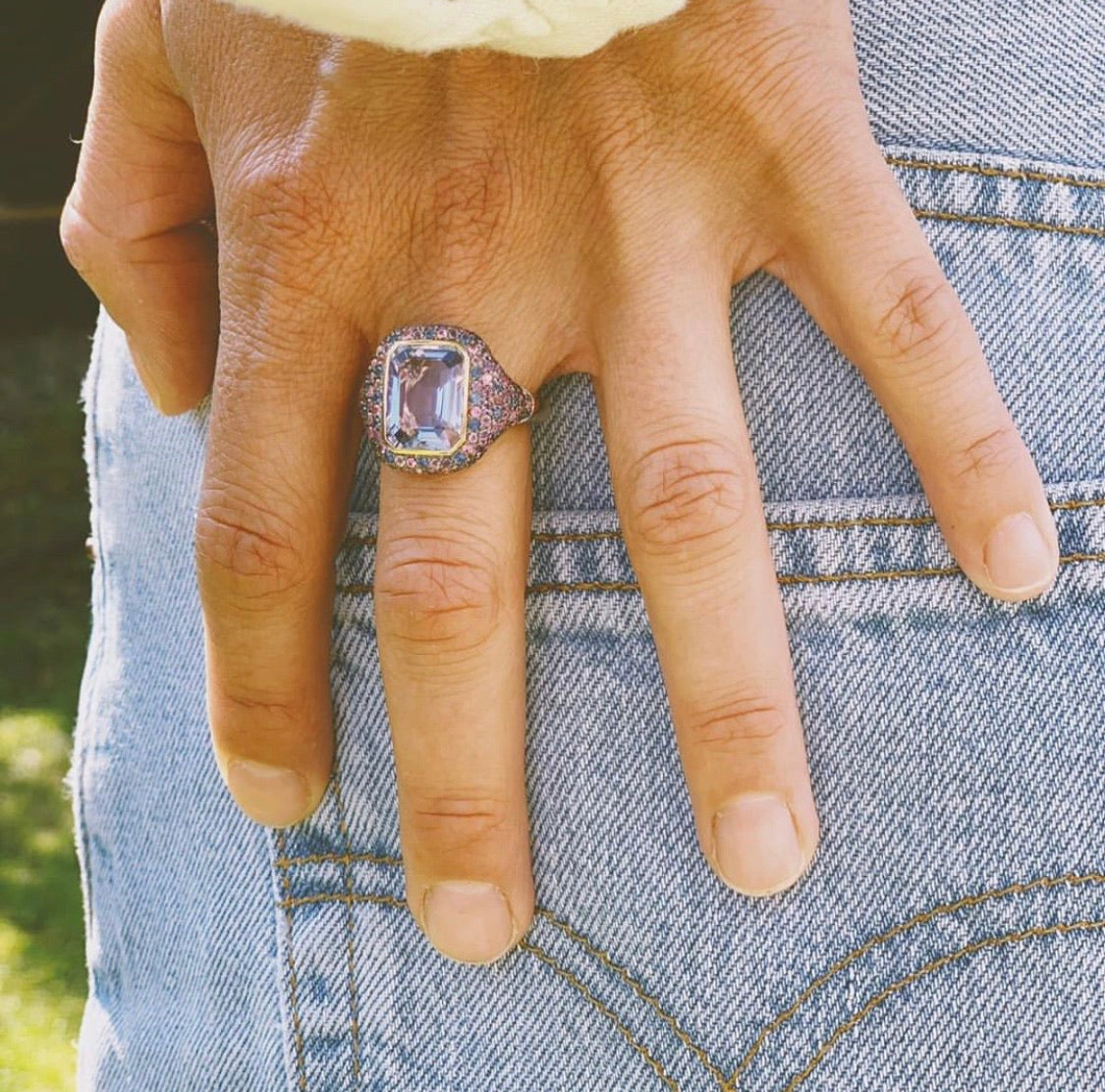 Rose gold ring tanzanite and sapphires