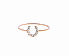 Rose gold ring with a diamond horseshoe