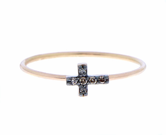 Rose gold ring with a diamond or brown diamond cross