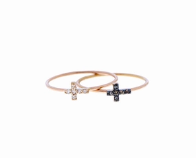Rose gold ring with a diamond or brown diamond cross