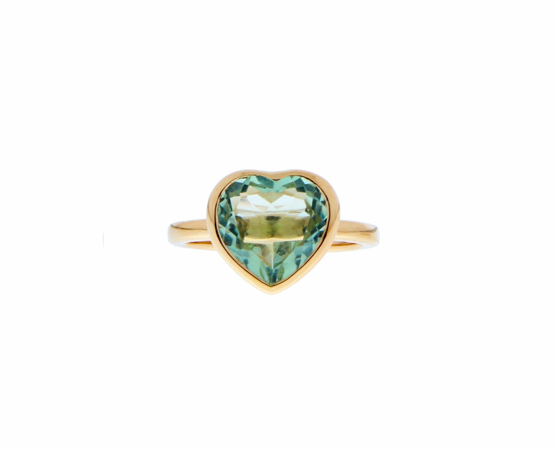 Rose gold ring with a green amethyst blue topaz or a smokey quartz heart