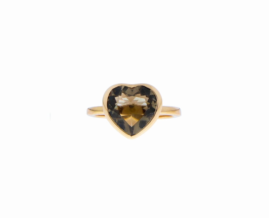 Rose gold ring with a green amethyst blue topaz or a smokey quartz heart