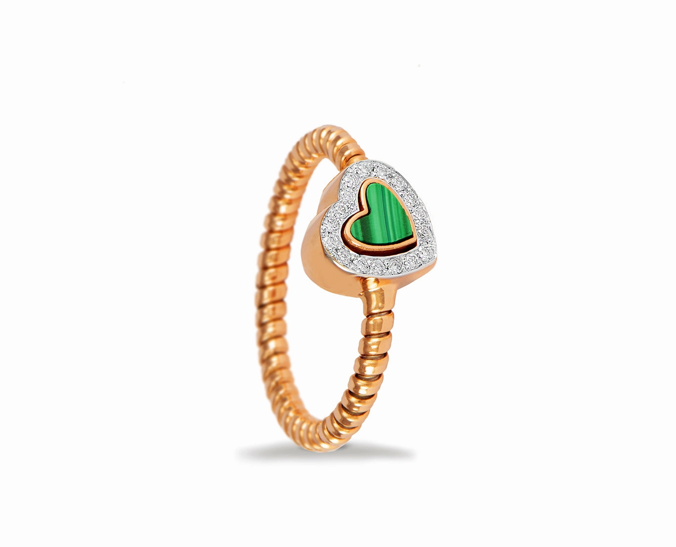 Rose gold ring with a malachite and diamond heart