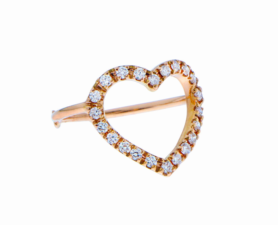 Rose gold ring with an open diamond heart
