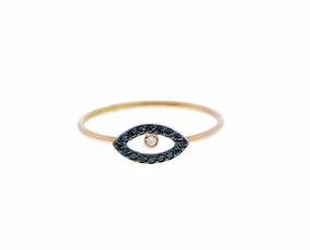 Rose gold ring with blue sapphire and diamond eye