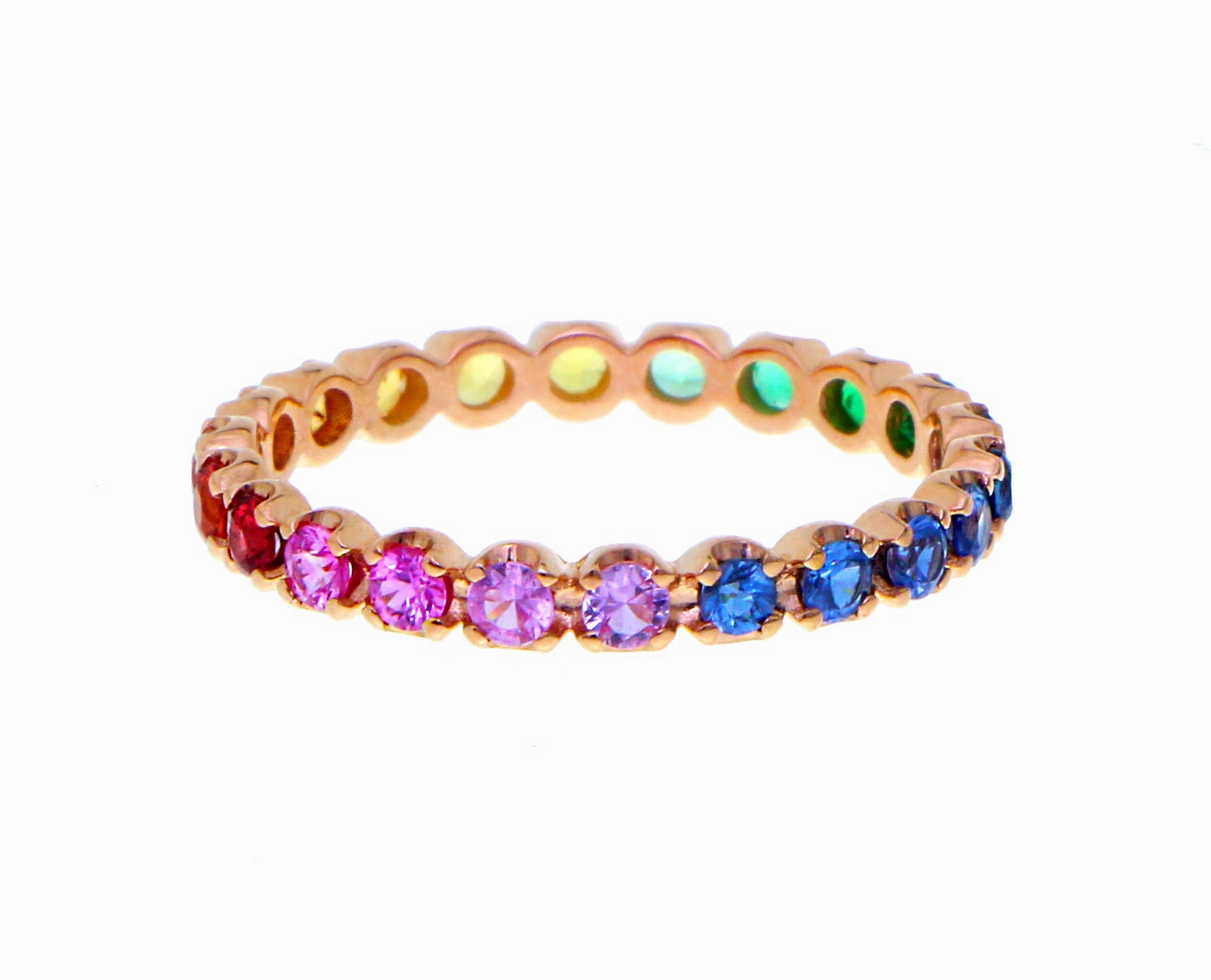 Rose gold ring with multi color sapphires