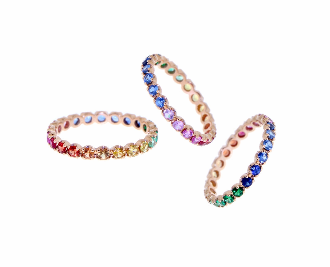 Rose gold ring with multi color sapphires
