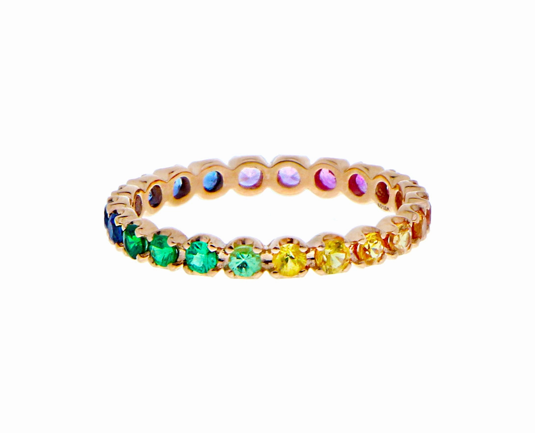 Rose gold ring with multi color sapphires