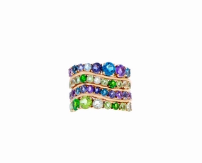 Rose gold ring with peridots, lemon quartz and amethysts