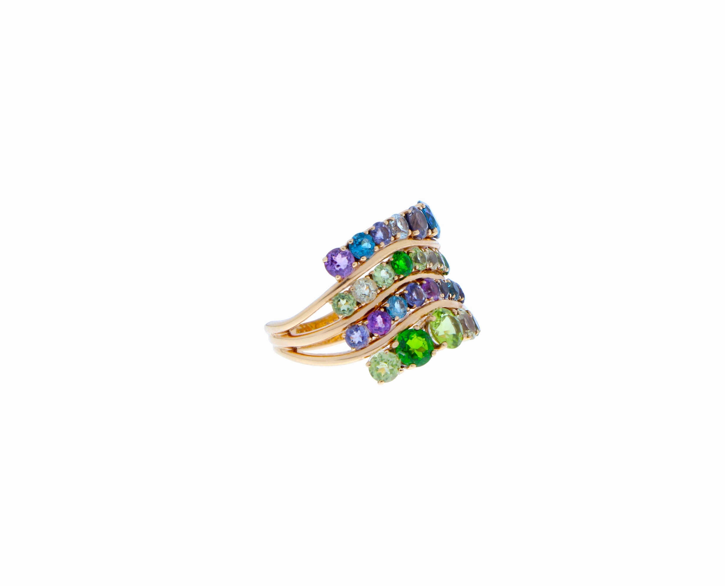 Rose gold ring with peridots, lemon quartz and amethysts