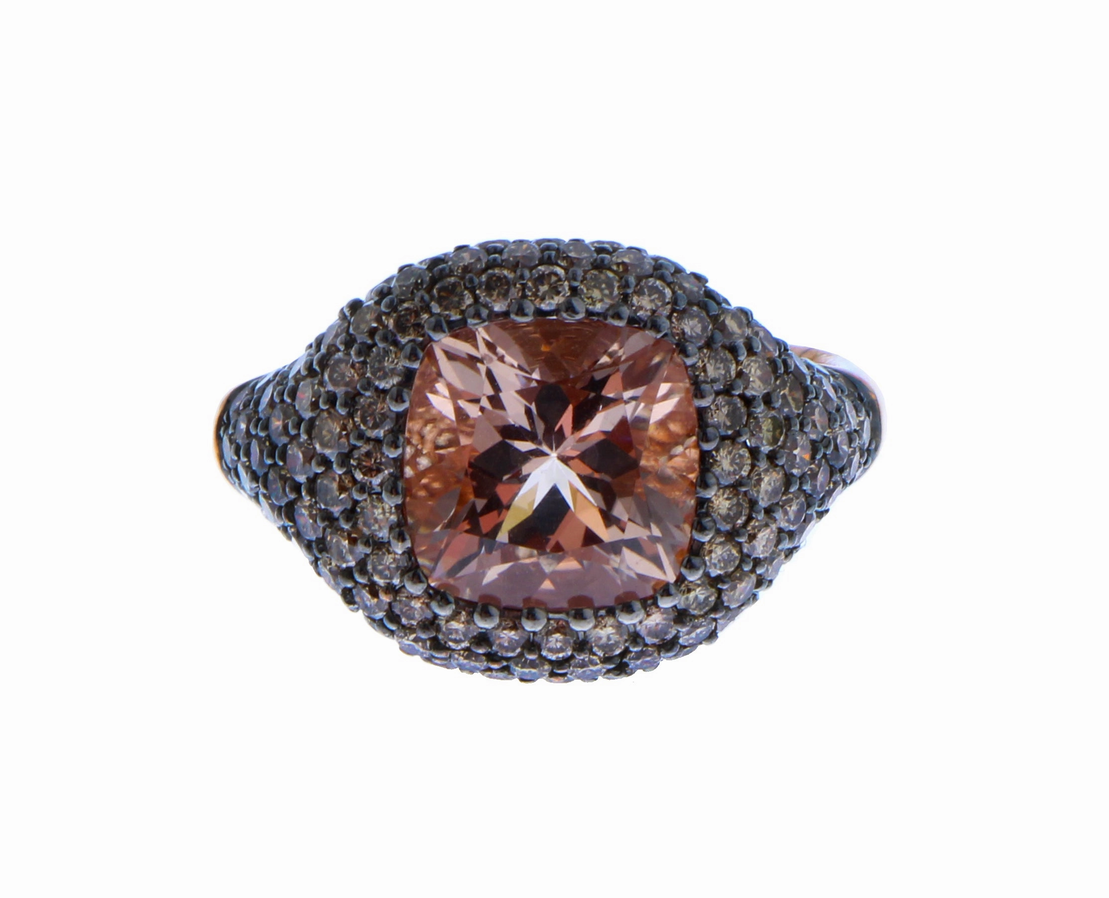 Rose gold rings brown diamonds and demantoid garnet
