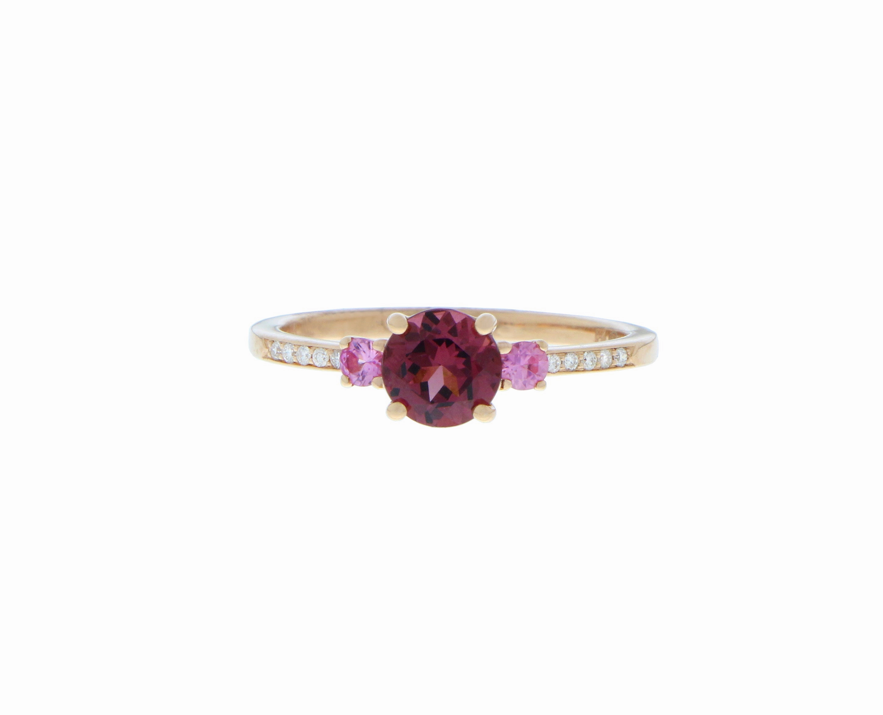 Rose gold three stone ring with diamonds