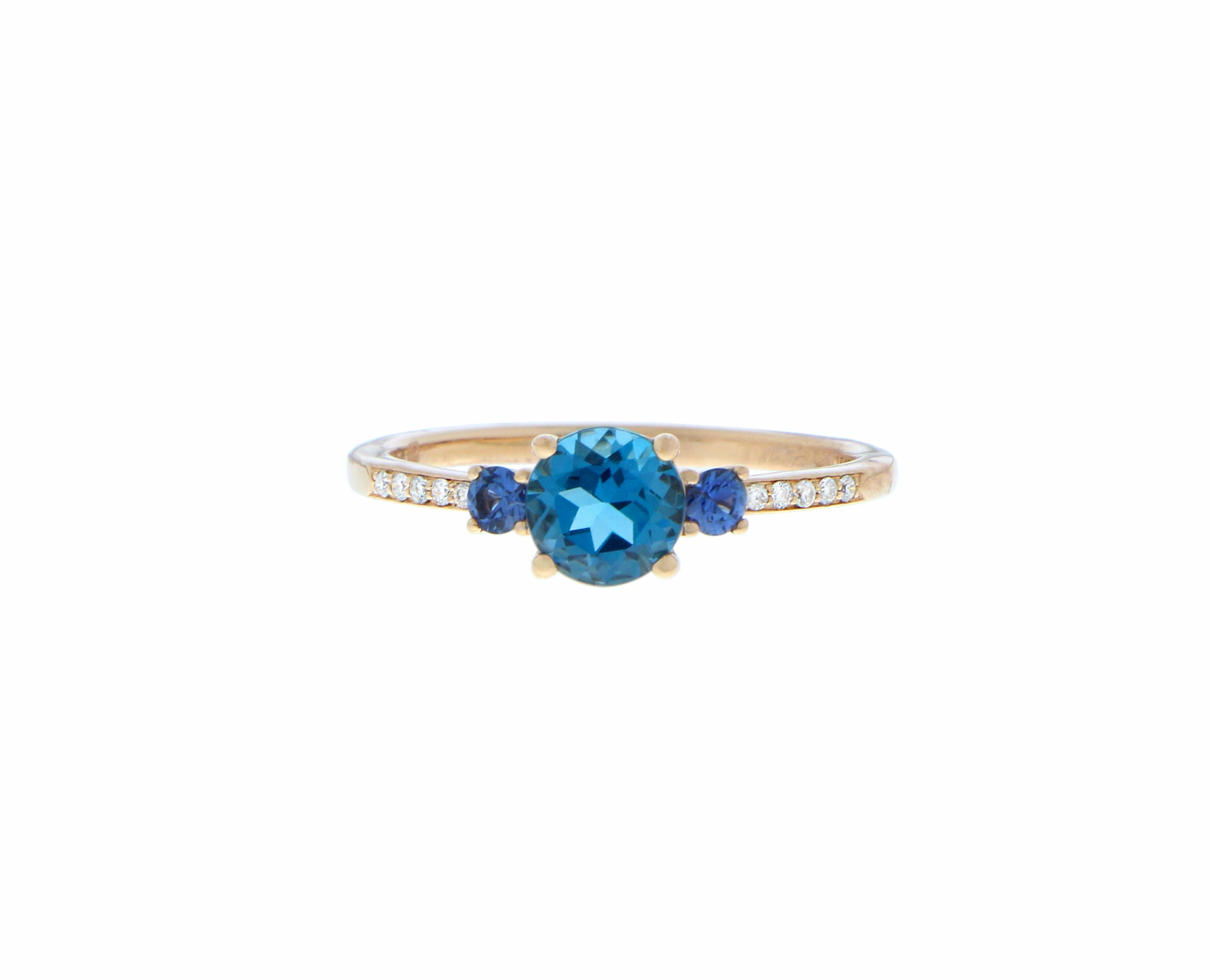 Rose gold three stone ring with diamonds