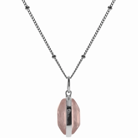 Rose Quartz Sterling Silver Hexagonal Pendant & Bead Chain