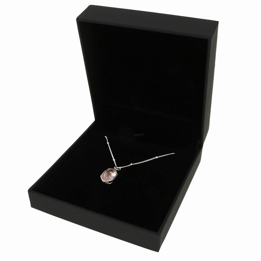 Rose Quartz Sterling Silver Hexagonal Pendant & Bead Chain