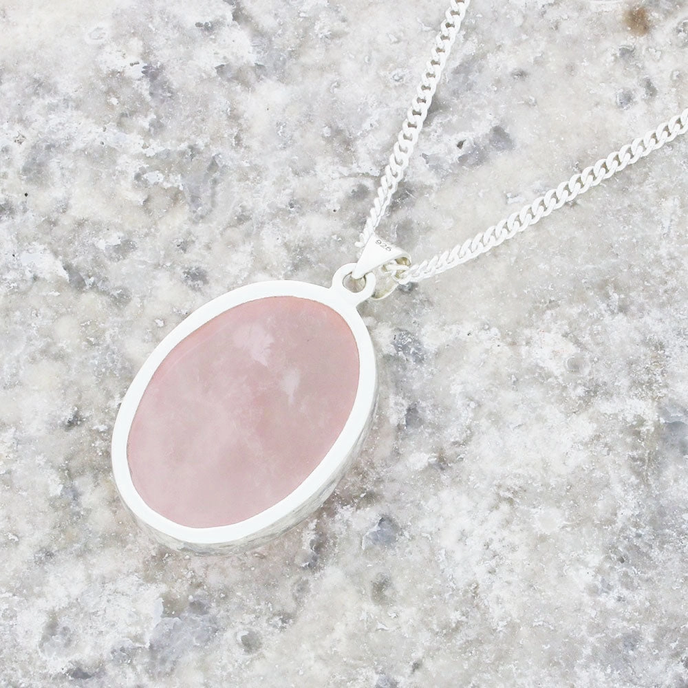 Rose Quartz Sterling Silver Oval Pendant and Chain
