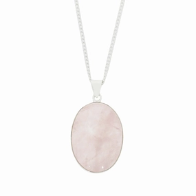 Rose Quartz Sterling Silver Oval Pendant and Chain
