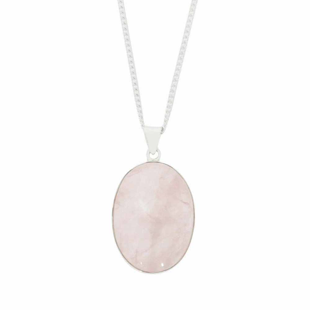 Rose Quartz Sterling Silver Oval Pendant and Chain