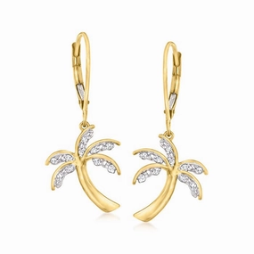 Ross-Simons .10 ct. t.w. Diamond Palm Tree Drop Earrings