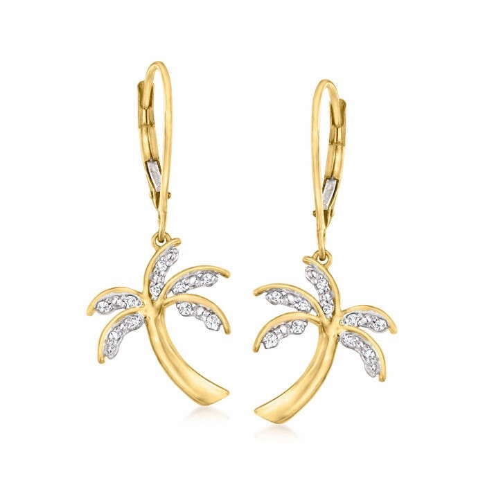 Ross-Simons .10 ct. t.w. Diamond Palm Tree Drop Earrings