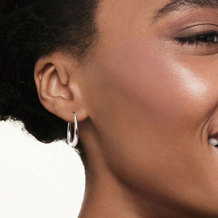 Ross-Simons 14K White Gold Tapered Hoop Earrings