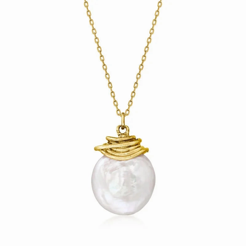 Ross-Simons 18 Gold over Sterling 13mm Cultured Coin Pearl Necklace