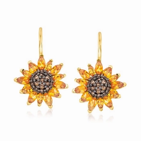 Ross-Simons 3.50 ct. t.w. Citrine and .80 ct. t.w. Smoky Quartz Sunflower Drop Earrings