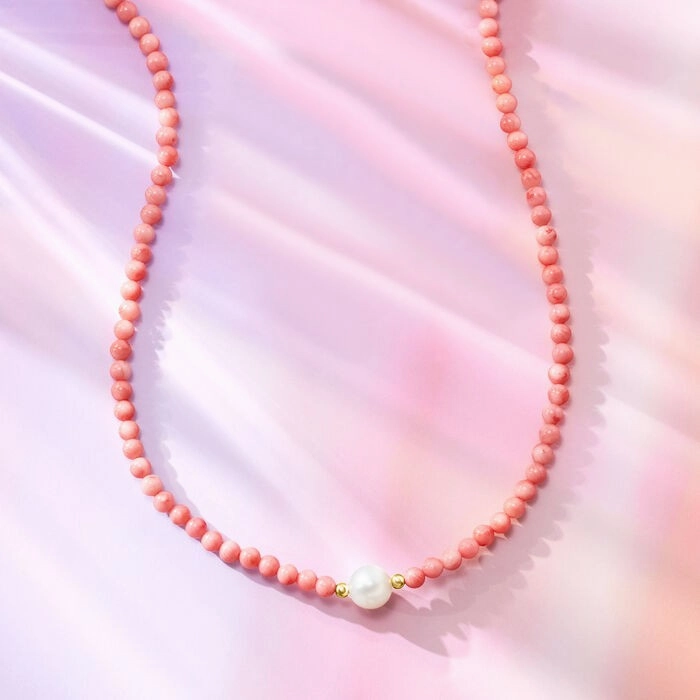 Ross-Simons 4mm Pink Coral Bead and 8.5-9mm Cultured Pearl Necklace