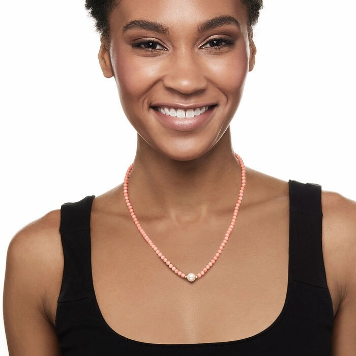 Ross-Simons 4mm Pink Coral Bead and 8.5-9mm Cultured Pearl Necklace