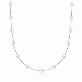 Ross-Simons 6-6.5mm Cultured Pearl Station Necklace in Sterling Silver