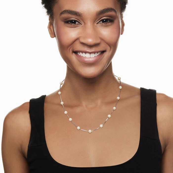 Ross-Simons 6-6.5mm Cultured Pearl Station Necklace in Sterling Silver