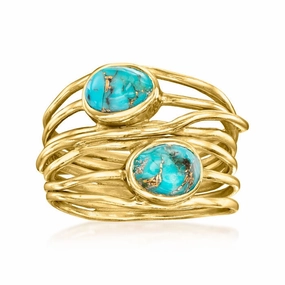 Ross-Simons Highway Turquoise Ring 18K Gold over Sterling