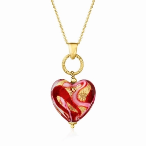 Ross-Simons Italian Red and Pink Murano Glass Heart Pendant Necklace