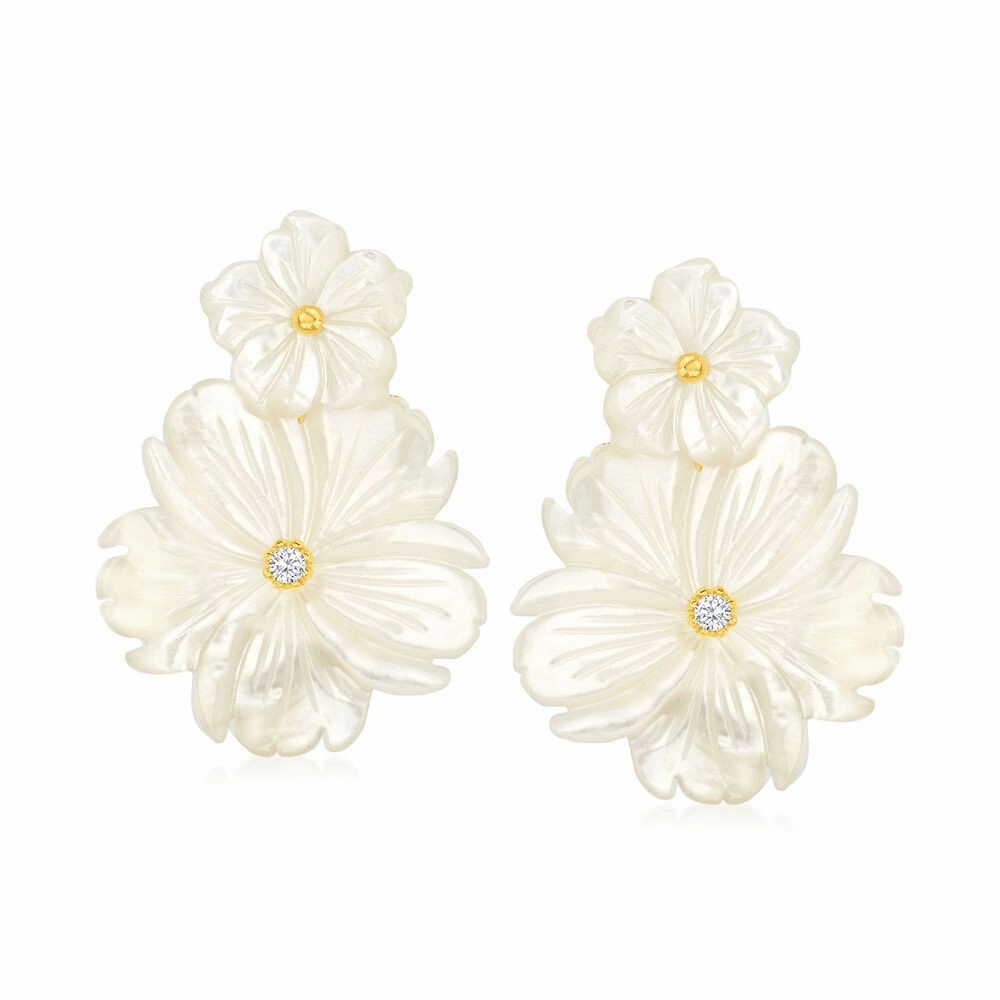 Ross-Simons Mother-of-Pearl and .20 ct. t.w. White Topaz Flower Removable Drop Earrings