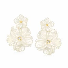 Ross-Simons Mother-of-Pearl and .20 ct. t.w. White Topaz Flower Removable Drop Earrings