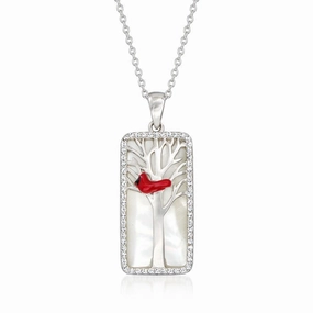 Ross-Simons Mother-of-Pearl and .30 ct. t.w. White Topaz Cardinal Pendant Necklace