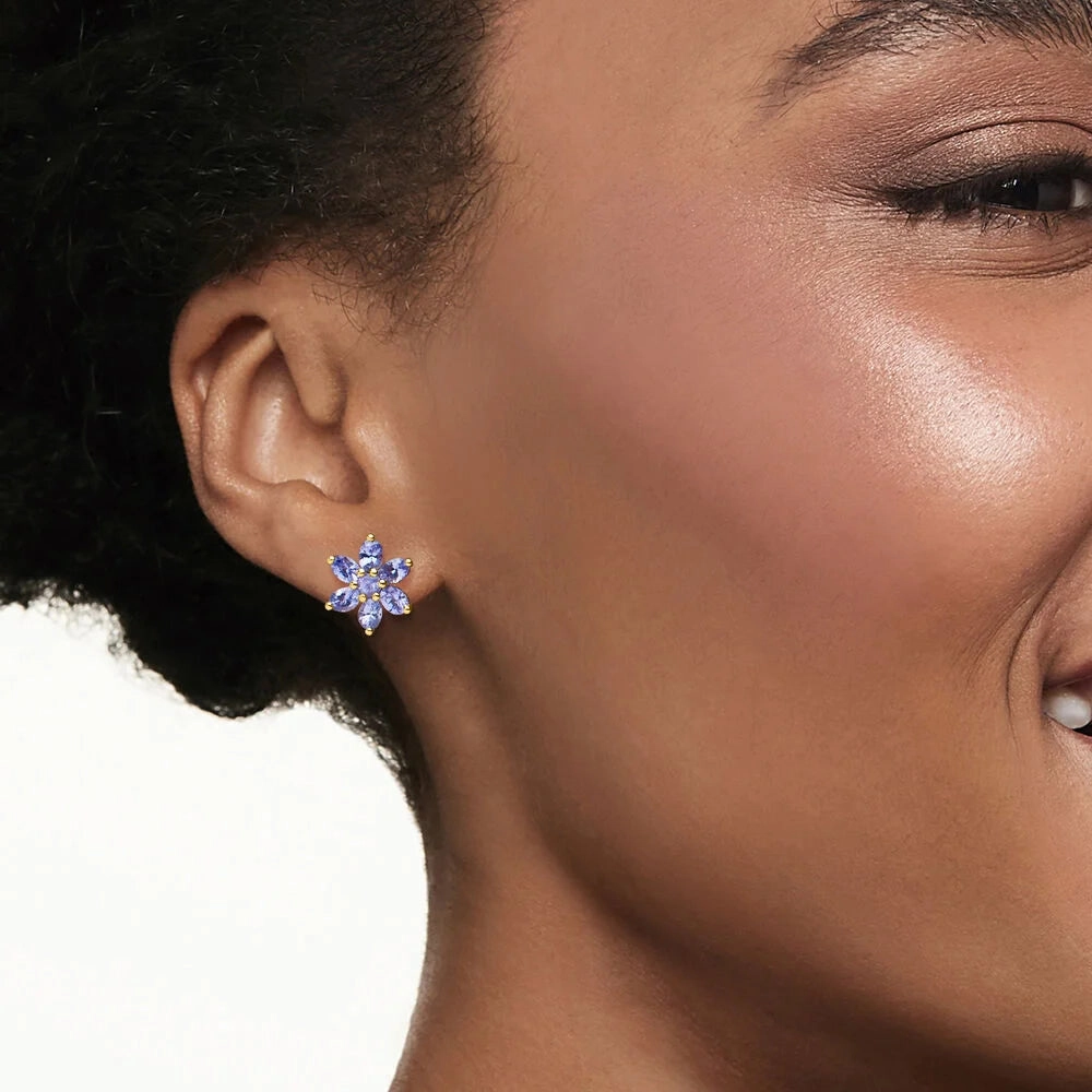 Ross Simons Sterling 2.10 ct. t.w. Tanzanite Flower Earrings