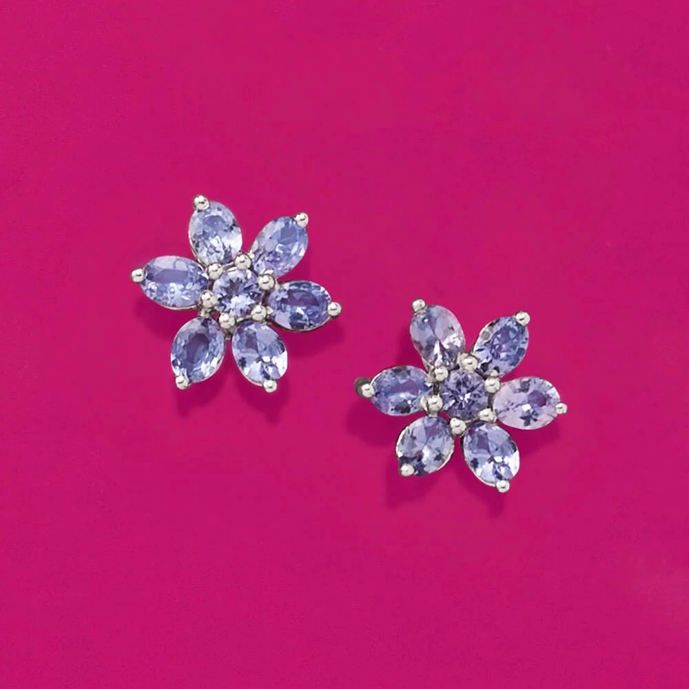 Ross Simons Sterling 2.10 ct. t.w. Tanzanite Flower Earrings