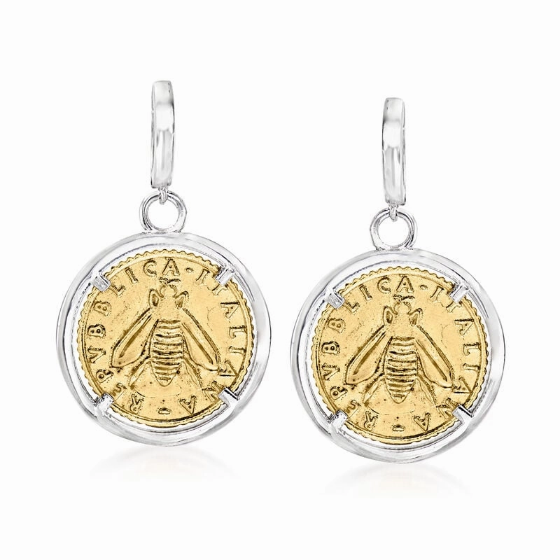Ross-Simons Sterling Lira Bumberbee Coin Drop Earrings