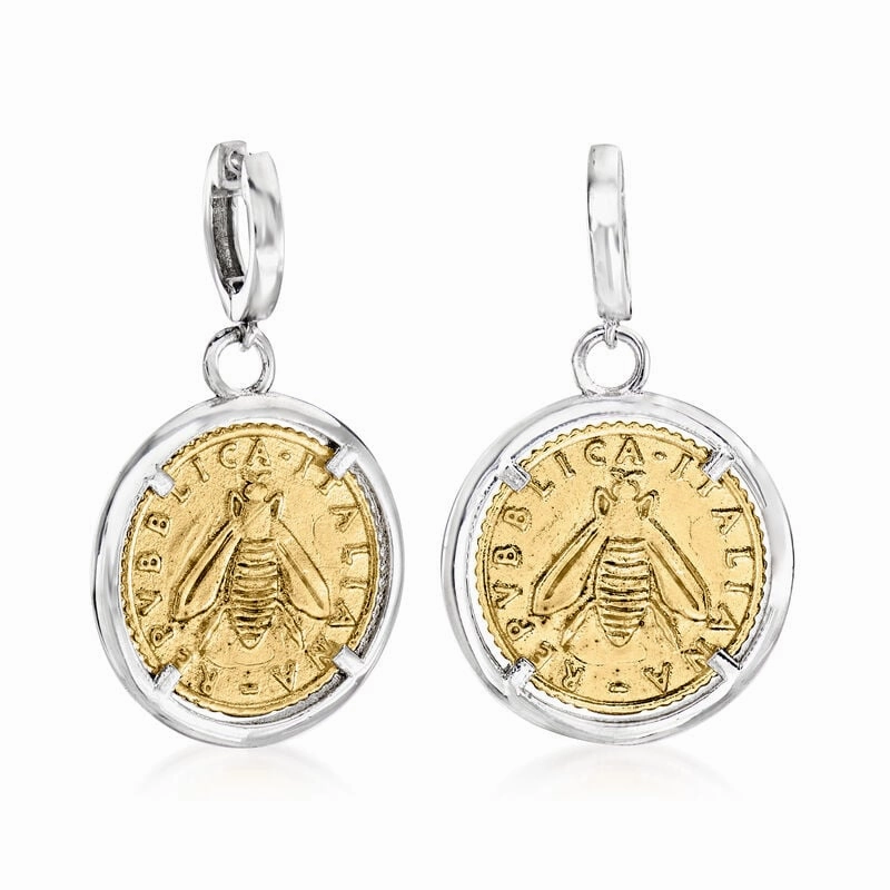 Ross-Simons Sterling Lira Bumberbee Coin Drop Earrings