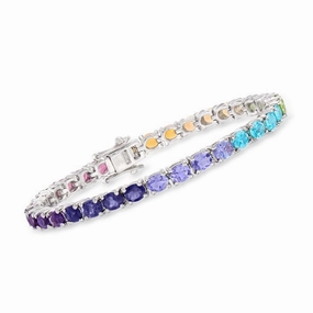 Ross-Simons Sterling Silver Fire Opal and 10.50 ct. t.w. Multi-Gemstone Tennis Bracelet