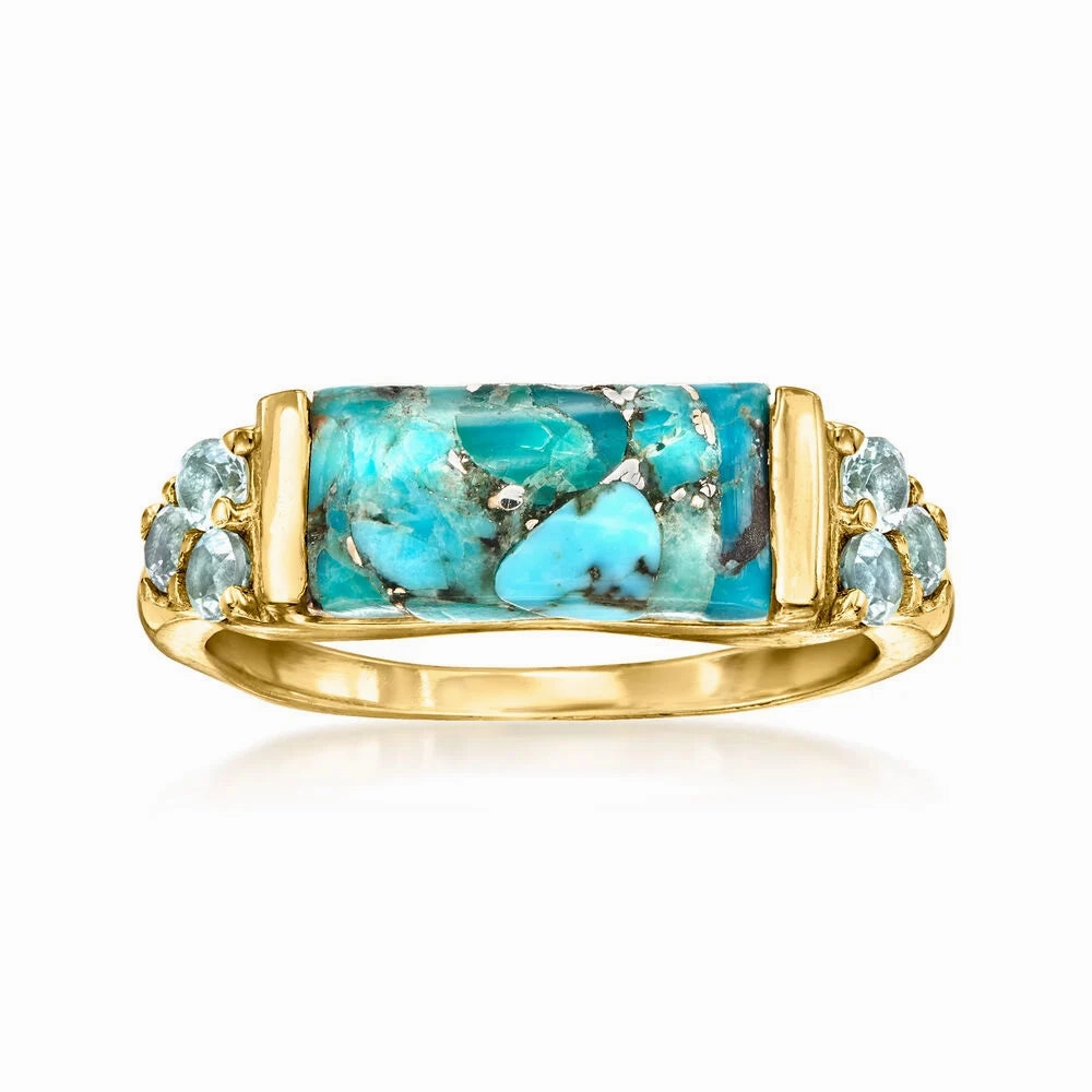 Ross Simons Turquoise and .70 ct. t.w. Sky Blue Topaz Ring