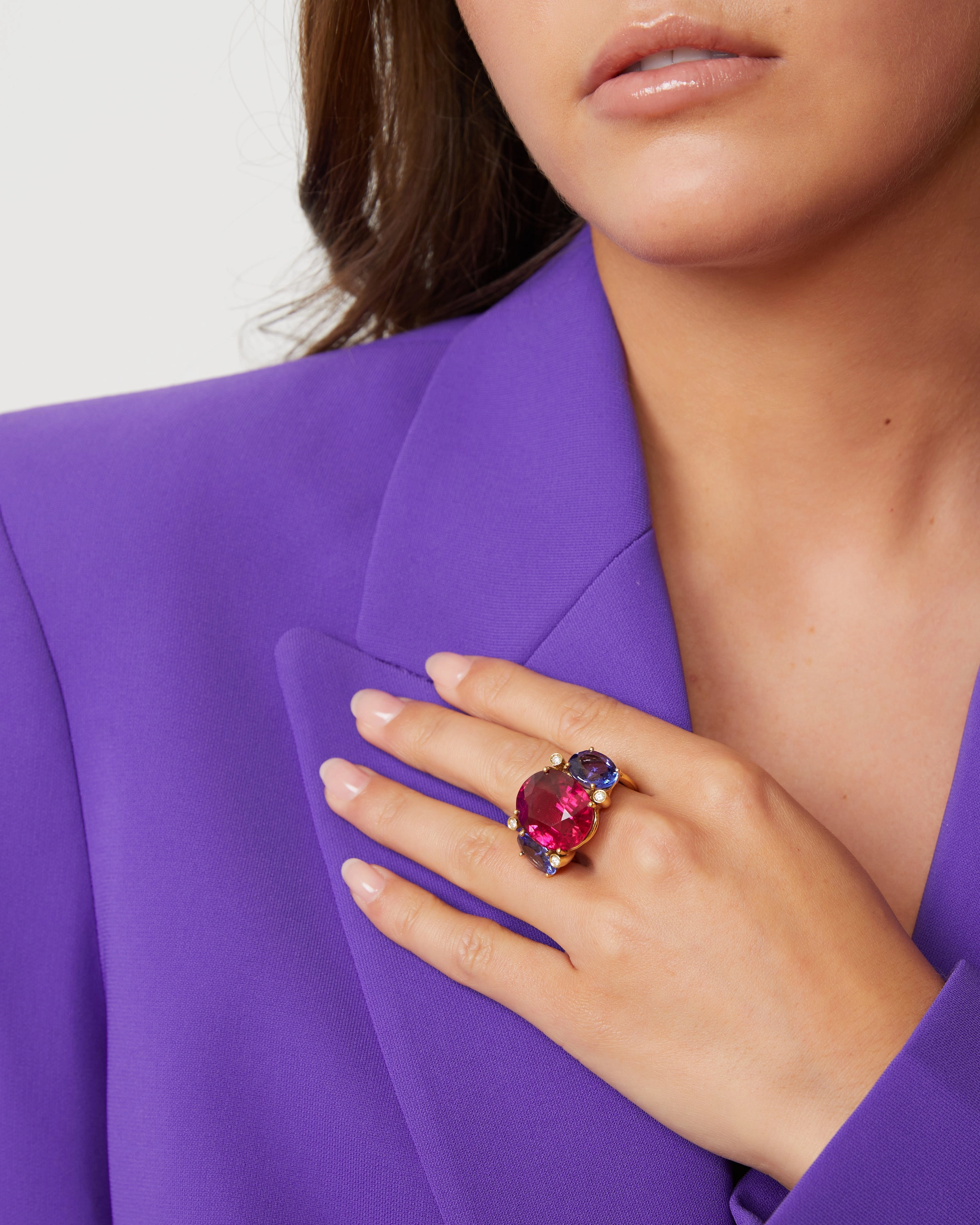 Rubellite and tanzanite ring