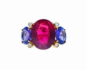 Rubellite and tanzanite ring
