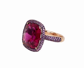 Rubellite ring with purple sapphires