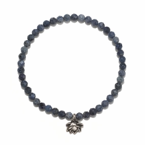 Satya Peaceful Journey Lotus Sterling Silver Dumortierite Gemstone Bracelet
