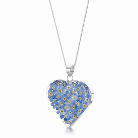 Shrieking Violet Real Flower Forget Me Not Heart Silver Pendant FP14
