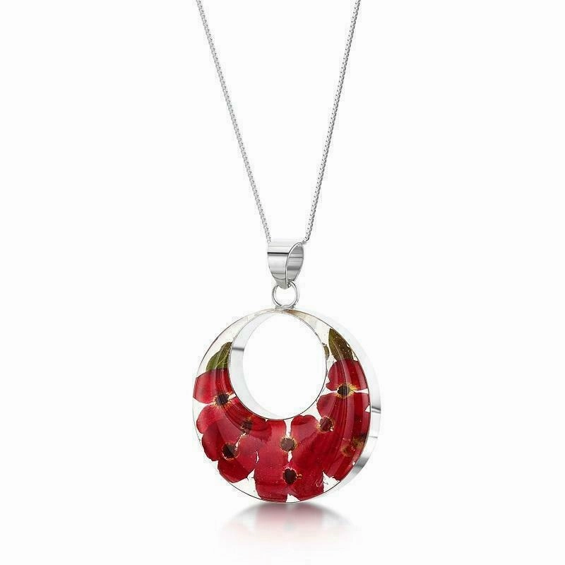 Shrieking Violet Real Flower Poppy Silver Pendant PP12